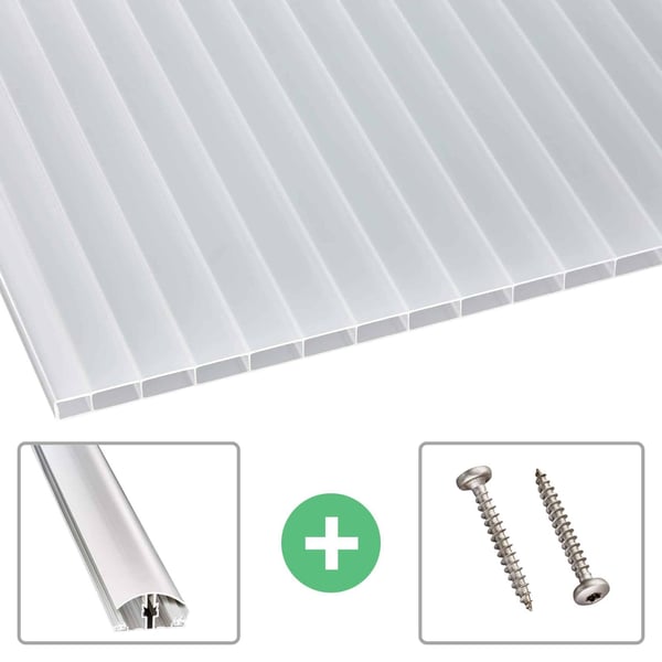 Acrylglas kanaalplaat 16mm opaal wit met eindprofiel en schroeven als accessoires
