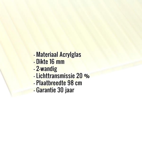 Acrylglas kanaalplaat 16 mm Goud-opaal met ingebouwde technische gegevens