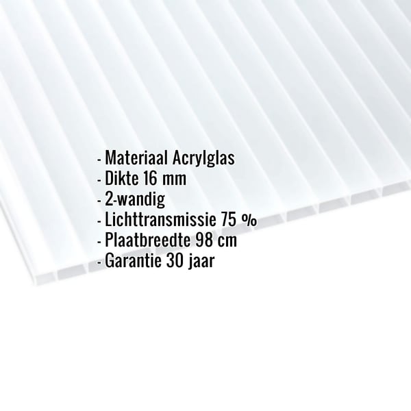 Acrylglas kanaalplaat 16 mm opaal wit met ingebouwde specificaties