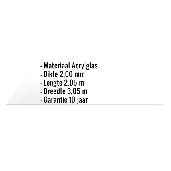 Acrylglas massieve plaat 2 mm, heldere plaat met ingebouwde gegevens over materiaal, dikte, lengte, breedte en garantie