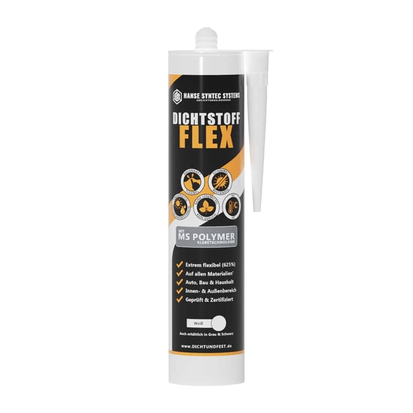 Afdichtingskit FLEX koker zwart met witte punt, productkenmerken weergegeven