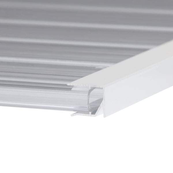 Afwerkprofiel bovenzijde aluminium 16 mm wit, gemonteerd op een lichtplaat