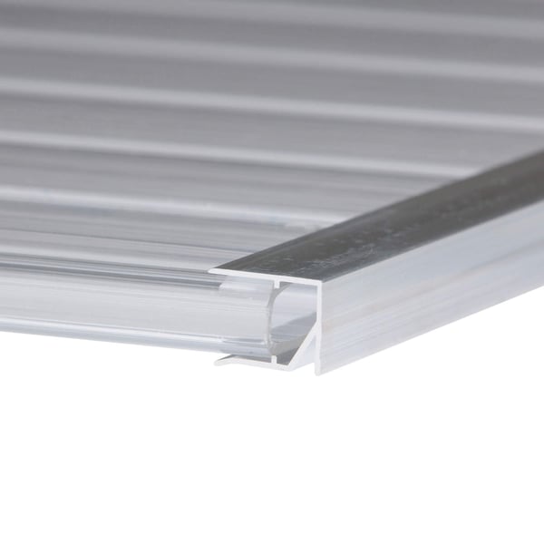 Afsluitprofiel onderzijde van blank aluminium, 10 mm, gemonteerd op een geribbelde plaat
