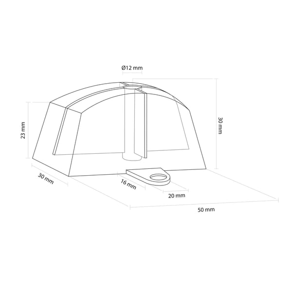 Afstandhouder profiel 130/30-8 golf, technische tekening met afmetingen