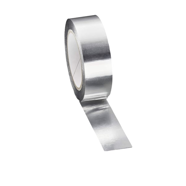 Aluminium tape rol, zilverkleurig, van Scobalit, 16 mm breed, licht afgerold op witte achtergrond