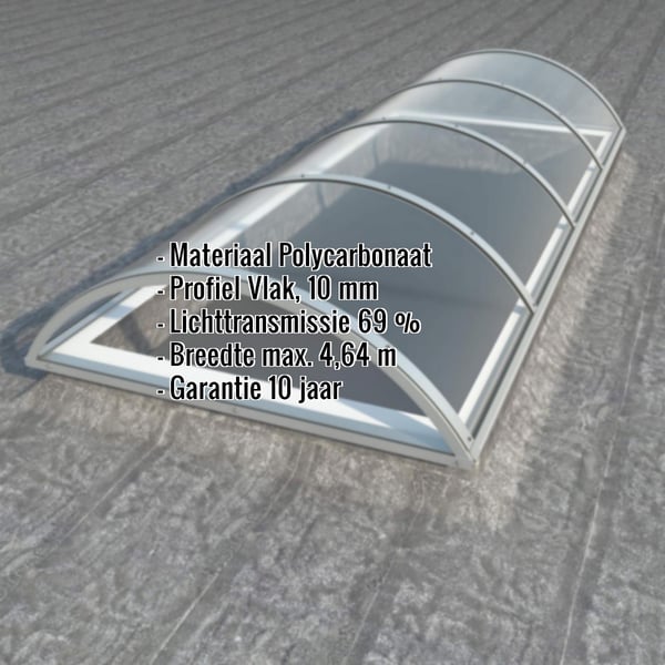 Alumon lichtkoepel van helder polycarbonaat, 10 mm, met ingebedde specificaties