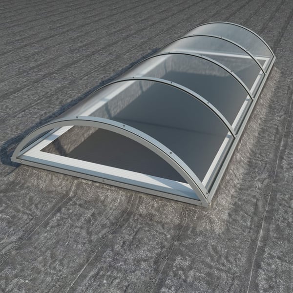 Alumon lichtkoepel van helder polycarbonaat, 10 mm, gemonteerd op een plat dak