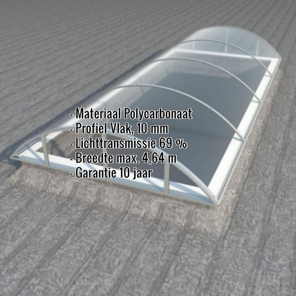 Alumon polycarbonaat lichtplaat 10 mm, helder, gebogen, met ingebedde productgegevens