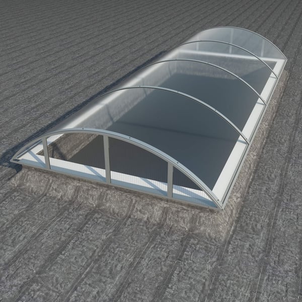 Alumon polycarbonaat lichtplaat 10 mm, helder, gebogen, gemonteerd op een dak