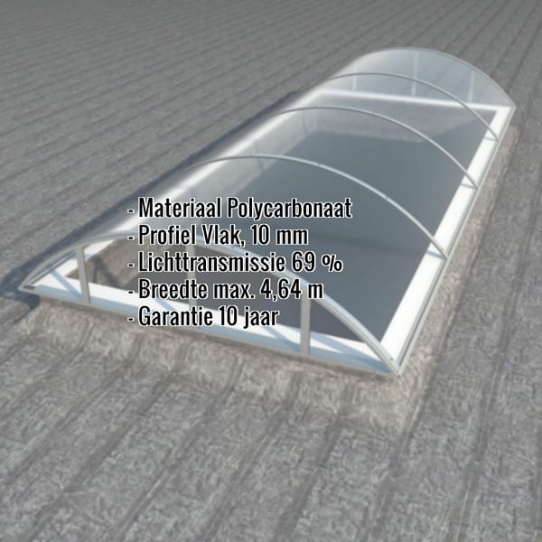 Alumon lichtkoepel van helder polycarbonaat 10 mm, met ingebedde specificaties