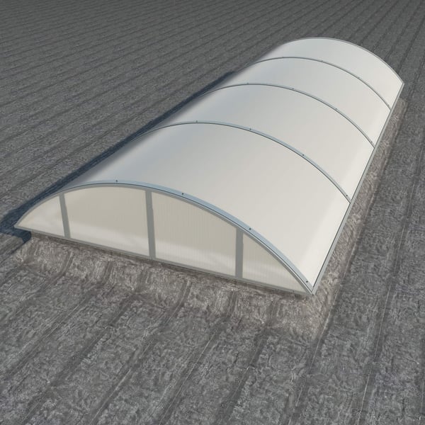Alumon lichtplaat polycarbonaat opaal wit 10 mm, gebogen, op grijze dakondergrond