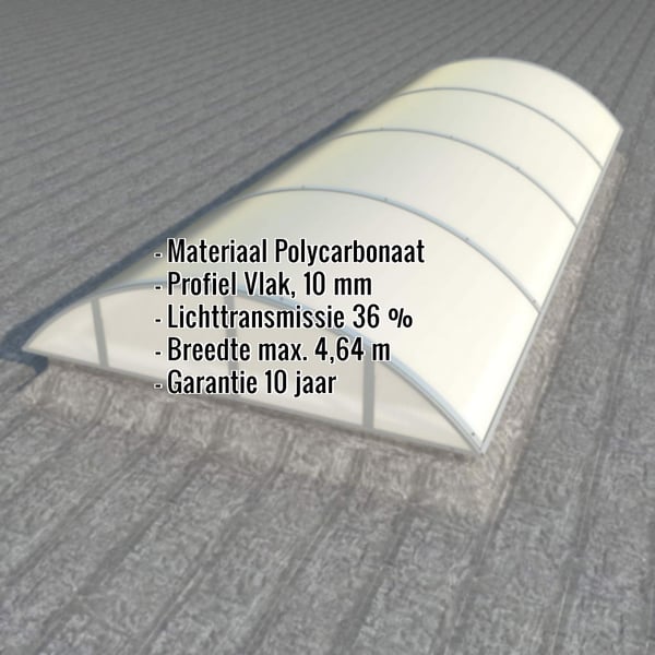 Alumon lichtkoepel van 10 mm polycarbonaat opaal wit, met ingebedde productgegevens