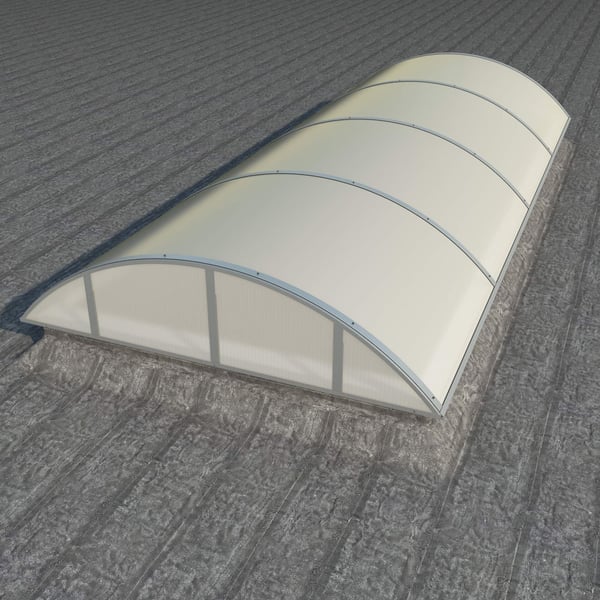 Alumon lichtplaat polycarbonaat opaal wit, 10 mm, gebogen, op donker dak