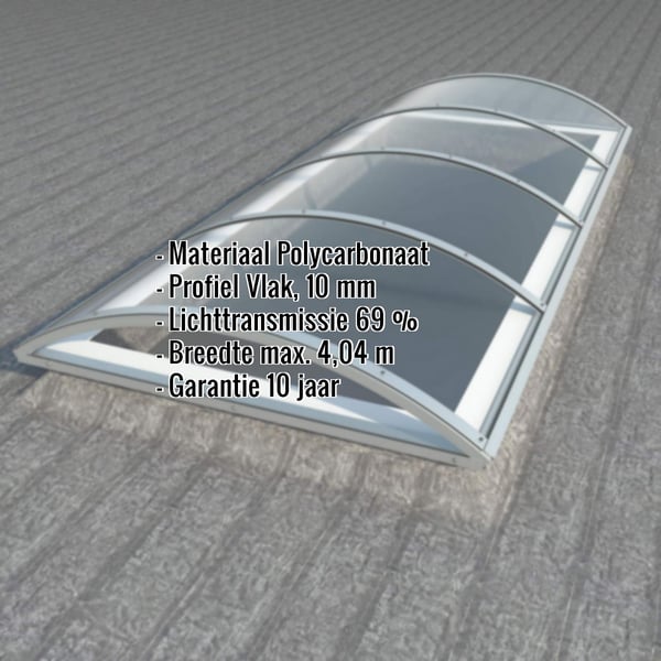 Alumon polycarbonaat lichtplaat, 10 mm, helder, gebogen, met ingebedde specificaties