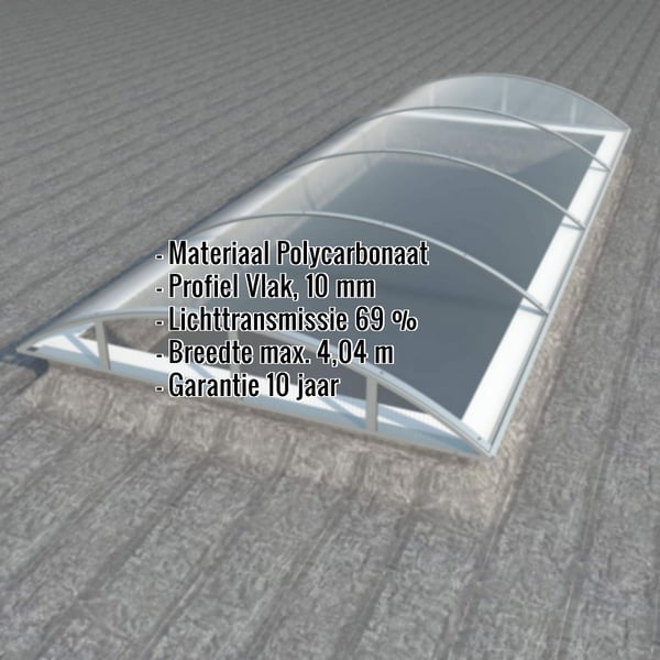 Alumon lichtkoepel van helder polycarbonaat, 10 mm, met ingebedde productgegevens