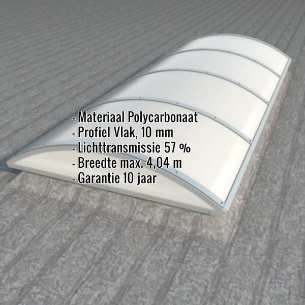Alumon polycarbonaat lichtplaat 10 mm opaal wit, gebogen, met ingebedde productgegevens