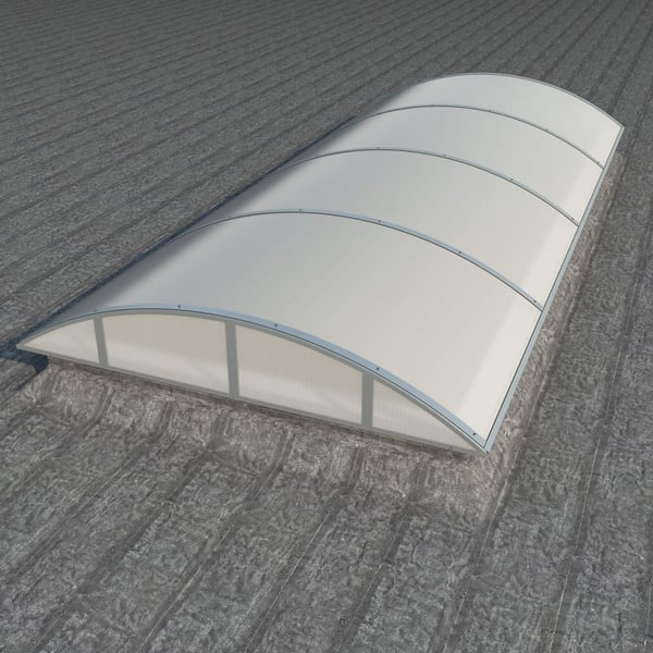 Alumon polycarbonaat lichtplaat opaal wit 10mm, gebogen, op grijze dakachtergrond, hoofdweergave