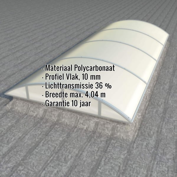 Alumon lichtplaat polycarbonaat 10 mm opaal wit, gebogen, met ingebedde specificaties