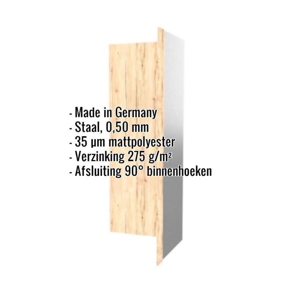 Binnenhoek | 10 cm x 10 cm x 2,00 m | Staal 0,50 mm | 25 µm Polyester | Houtlook - Ahorn