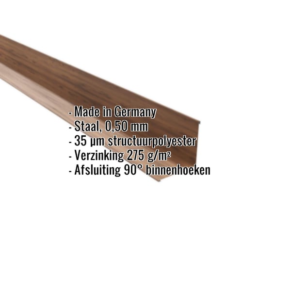 Binnenhoek | 11,5 cm x 11,5 cm x 2,00 m | Staal 0,50 mm | 35 µm Structuurpolyester | Houtlook - Eiken