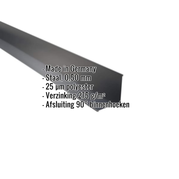 Binnenhoek Antracietgrijs RAL 7016 staal 0,50 mm, 25 µm polyestercoating, met ingevoegde specificaties