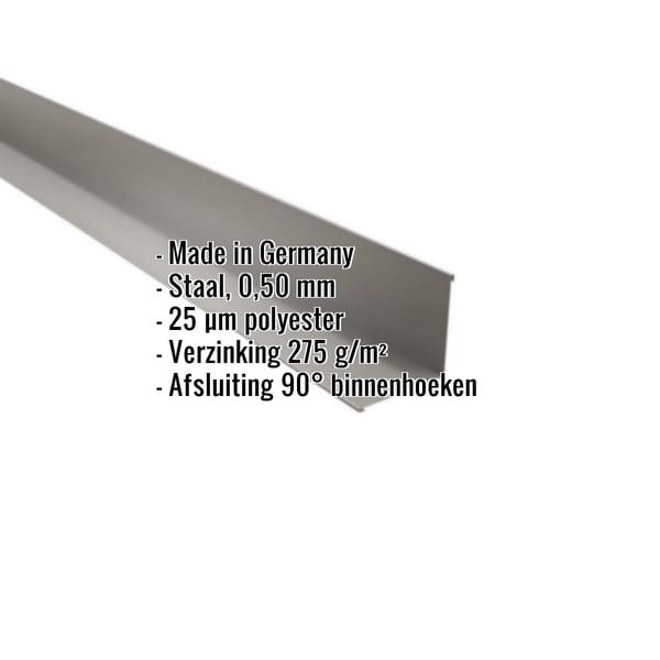 Binnenhoek Weckman staal 0,50 mm RAL9007 met ingebedde productgegevens