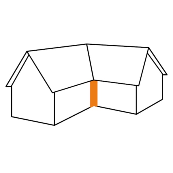 Schema van de binnenhoek op een gebouw, oranje gemarkeerd