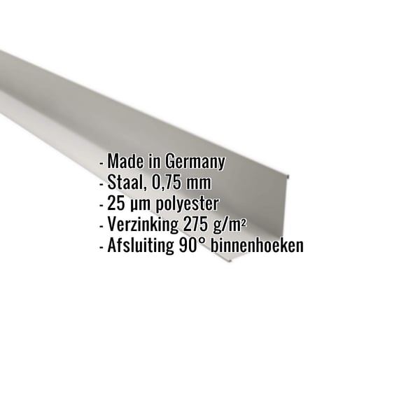 Binnenhoek Zilver-Metallic, 0,75 mm staal, met ingebedde productgegevens