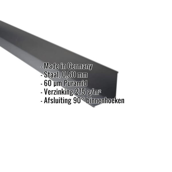 Binnenhoek van staal, 0,50 mm, Puramid gecoat, Antracietgrijs, met ingebedde productgegevens