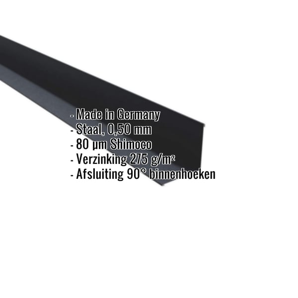 Binnenhoek van staal, antracietgrijs, met 80 µm Shimoco coating en ingebedde productgegevens