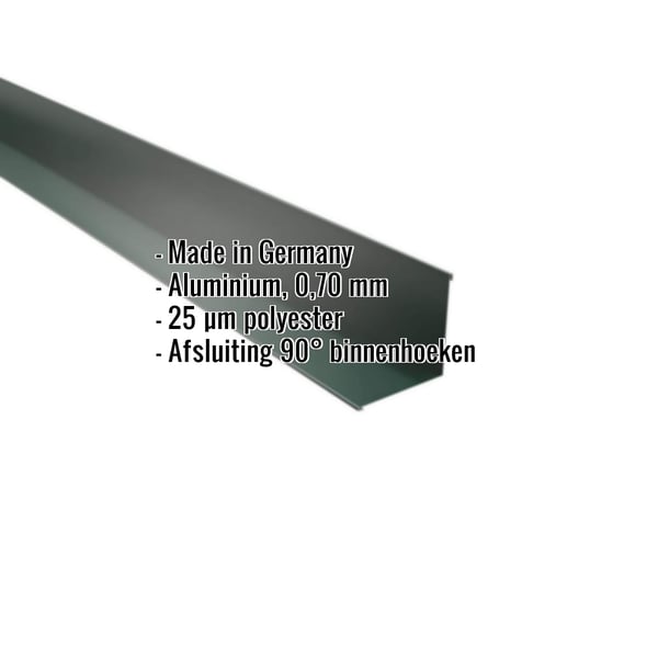 Binnenhoek aluminium mosgroen RAL 6005 met ingebouwde gegevens Made in Germany, 0,70 mm dikte, 25 µm polyester