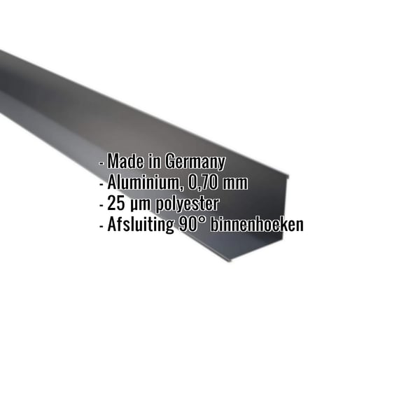 Binnenhoek aluminium Antracietgrijs met ingebedde specificaties: Made in Germany, 0,70 mm, 25 µm polyester