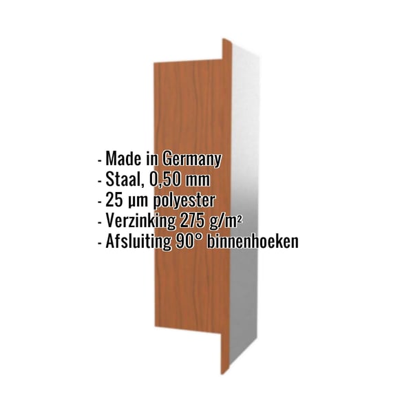 Binnenhoek | 15 cm x 15 cm x 2,00 m | Staal 0,50 mm | 25 µm Polyester | Houtlook - Eiken