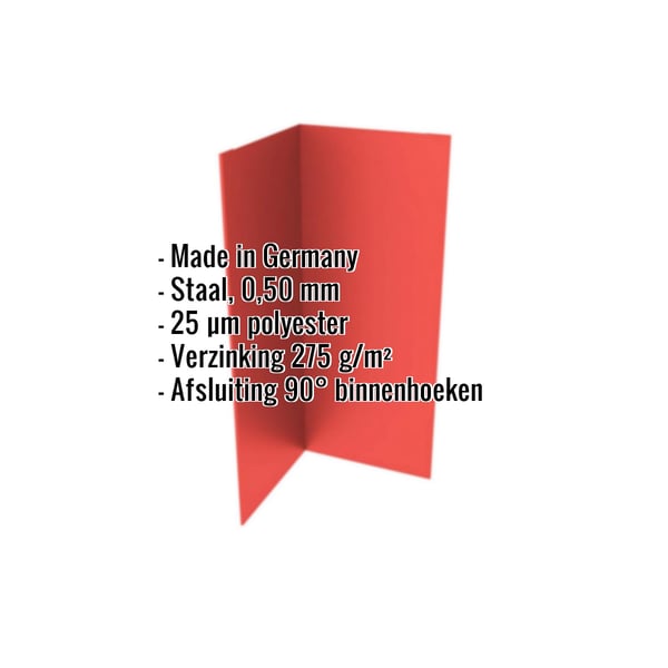 Binnenhoek Koraalrood RAL 3016 staal, 0,50 mm, met ingebedde specificaties