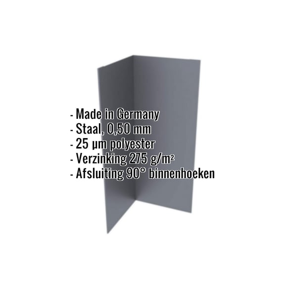 Binnenhoek van staal, Grafietgrijs RAL 7024, 0,50 mm, met ingebouwde specificaties