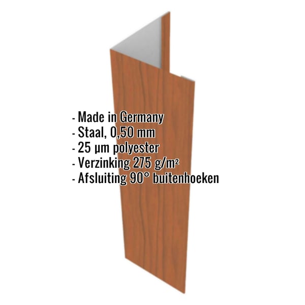 Buitenhoek Eiken 0,50 mm, schuin van boven, met ingebedde productgegevens