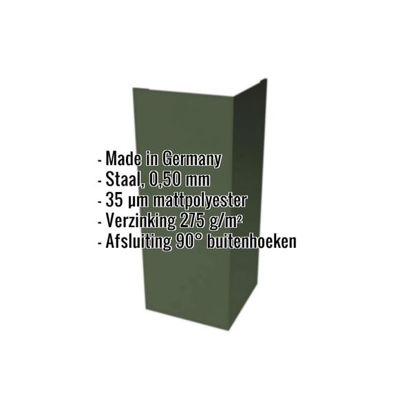 Buitenhoek staal 0,50 mm matpolyester groen, met ingebedde productgegevens