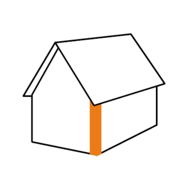 Schema van een huis met gemarkeerde buitenhoek in Terracotta