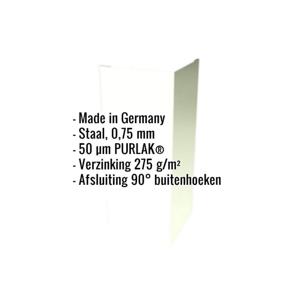 Buitenhoek Grijswit RAL 9002 met 50 µm PURLAK coating, productgegevens weergegeven