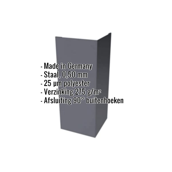 Buitenhoek van staal, grafietgrijs RAL 7024, 0,50 mm dik, met ingebedde productgegevens