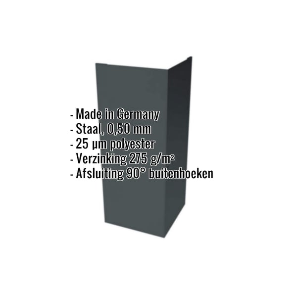 Buitenhoek van staal, Antracietgrijs (RAL 7016), 0,50 mm, met ingebedde productgegevens