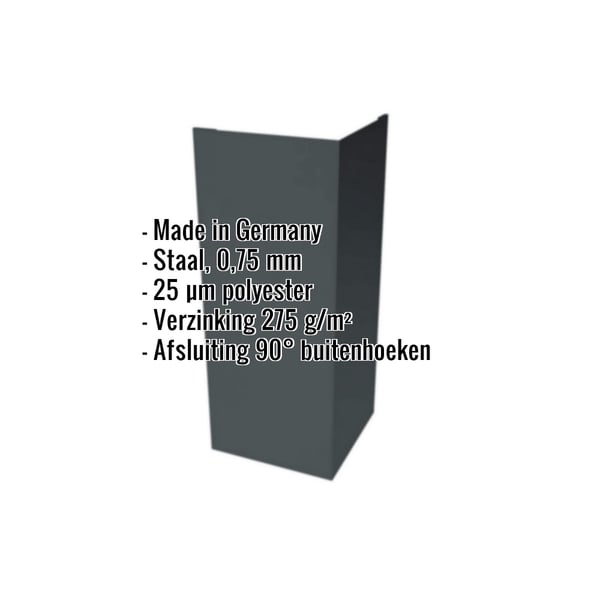 Buitenhoek staal antracietgrijs RAL 7016, 0,75 mm, met ingebouwde productgegevens