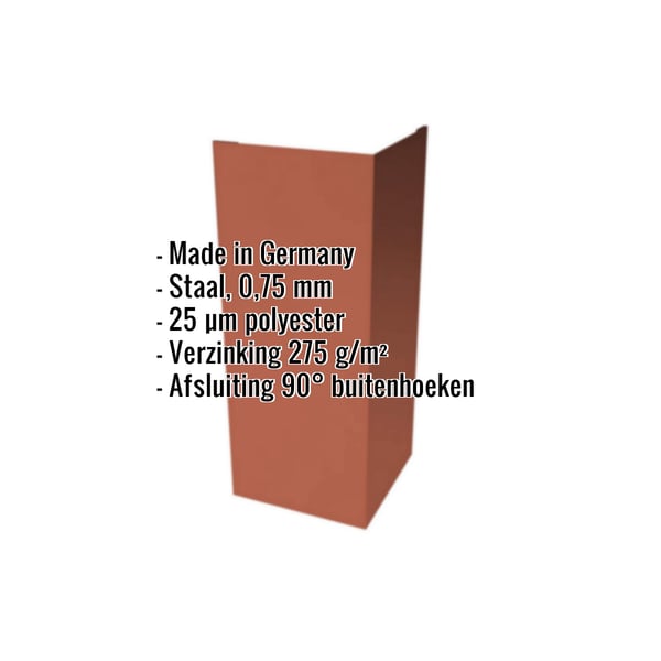 Buitenhoek koperbruin, 0,75 mm staal, 25 µm polyestercoating, met ingebedde specificaties