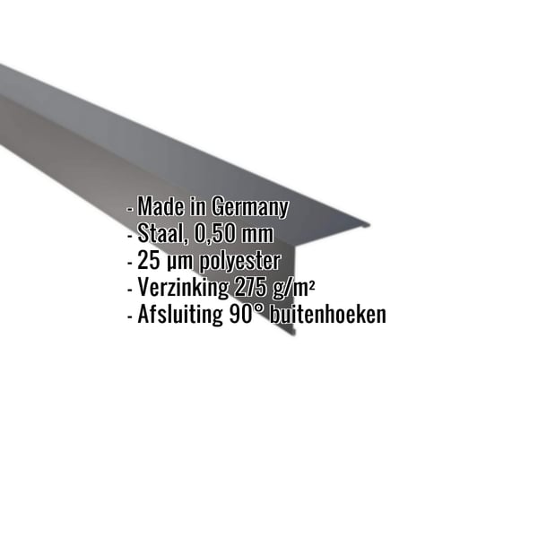 Buitenhoek staal 0,50 mm Antracietgrijs RAL 7016 met ingebedde productgegevens