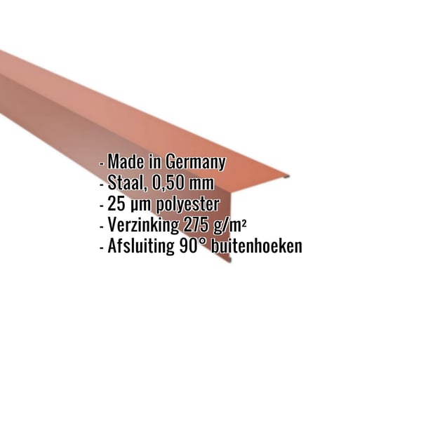 Buitenhoek koperbruin staal 0,50 mm, 25 µm polyester coating, met ingebouwde specificaties