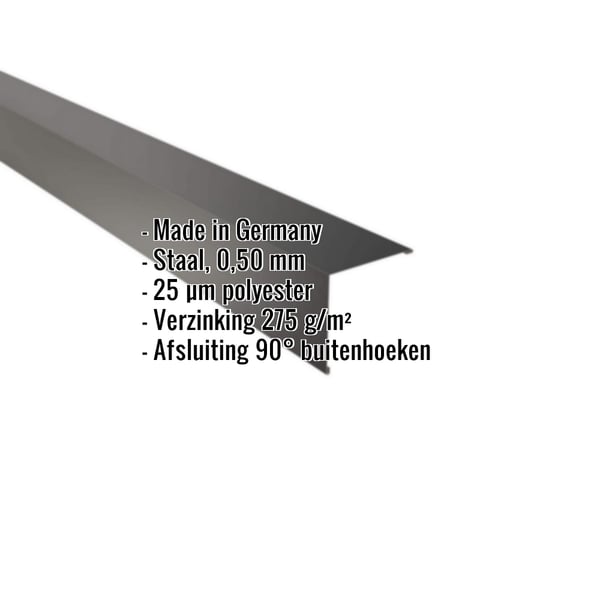 Buitenhoek staal Gitzwart RAL 9005, 0,50 mm, met ingebedde productgegevens