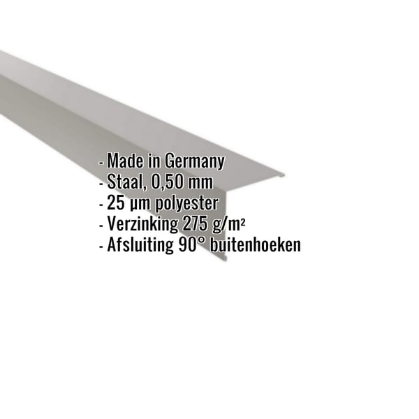 Buitenhoek van staal, aluminiumgrijs, 0,50 mm dikte, met ingebedde productdetails