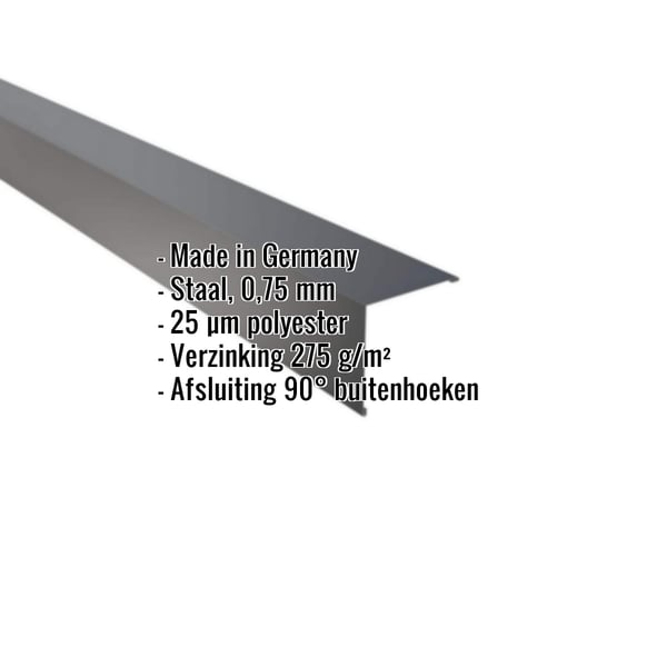 Buitenhoek staal 0,75 mm Antracietgrijs RAL 7016 met ingebedde specificaties