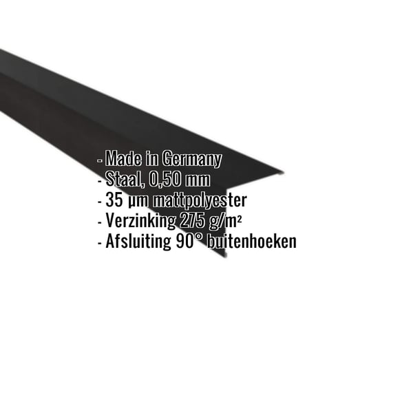 Buitenhoek 11,5x11,5 cm, staal 0,50 mm, zwart mat, met ingebedde productdetails