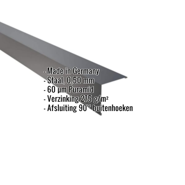 Buitenhoek staal 0,50 mm Antracietgrijs, 60 µm Puramid coating, met ingebouwde productgegevens